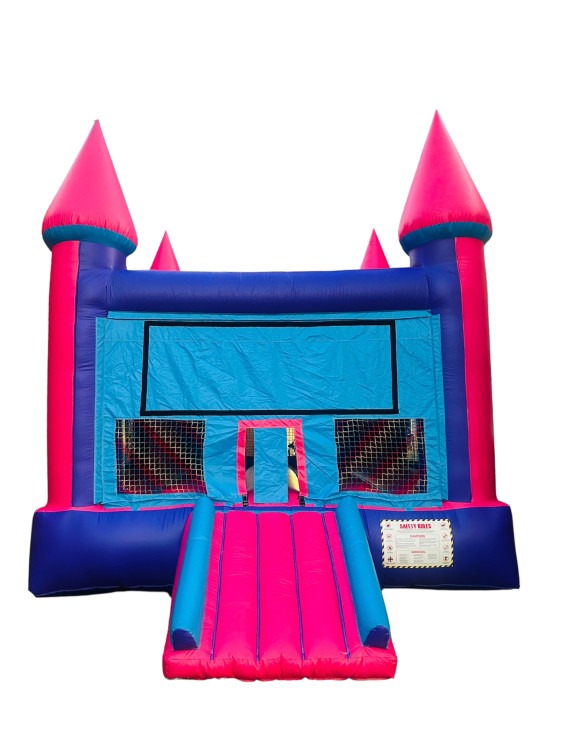 Pink and blue bounce house